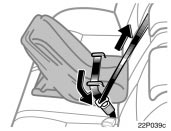 Toyota Prius: Child restraint. 3. While pressing the infant seat firmlyagainst the seat cushion and seatback,let the shoulder belt retract as far asit will go to hold the infant seat securely.