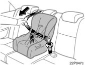 Toyota Prius: Child restraint. 2. Fully extend the shoulder belt to put itin the lock mode. When the belt isthen retracted even slightly, it cannotbe extended.