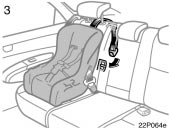 Toyota Prius: Child restraint. 3. Fix the child restraint system withthe seat belt.