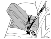 Toyota Prius: Child restraint. Run the lap and shoulder belt throughor around the infant seat following theinstructions provided by its manufacturerand insert the tab into the buckletaking care not to twist the belt. Keepthe lap portion of the belt tight.