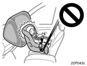 Toyota Prius: Child restraint. Never install a rear−facing child restraintsystem on the front passengerseat even if the “AIRBAG OFF”indicator light is illuminated. In theevent of an accident, the impact ofthe rapid inflation of the front passengerairbag could cause death orserious injury to the child if therear−facing child restraint system isinstalled on the front passengerseat.