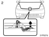 Toyota Prius: Hood. 2. In front of the vehicle, pull up theauxiliary catch lever and lift thehood.