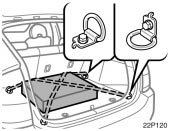 Toyota Prius: Tie−down hooks. To secure your luggage, use the tie−down hooks as shown above.