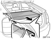Toyota Prius: Luggage cover. To use the luggage cover, pull it out ofthe retractor and hook it on the anchors.