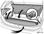 Toyota Prius: Luggage cover. You can stow the luggage cover in theluggage storage box in the luggagecompartment as shown in the illustration.At that time, adjust the cover so that“TOP” is facing up.