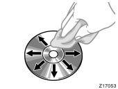 Toyota Prius: Audio system operating hints. To clean a compact disc: Wipe it with asoft, lint−free cloth that has been dampenedwith water. Wipe in a straight linefrom the center to the edge of the disc(not in circles). Dry it with another soft,lint−free cloth. Do not use a conventionalrecord cleaner or anti−static device.